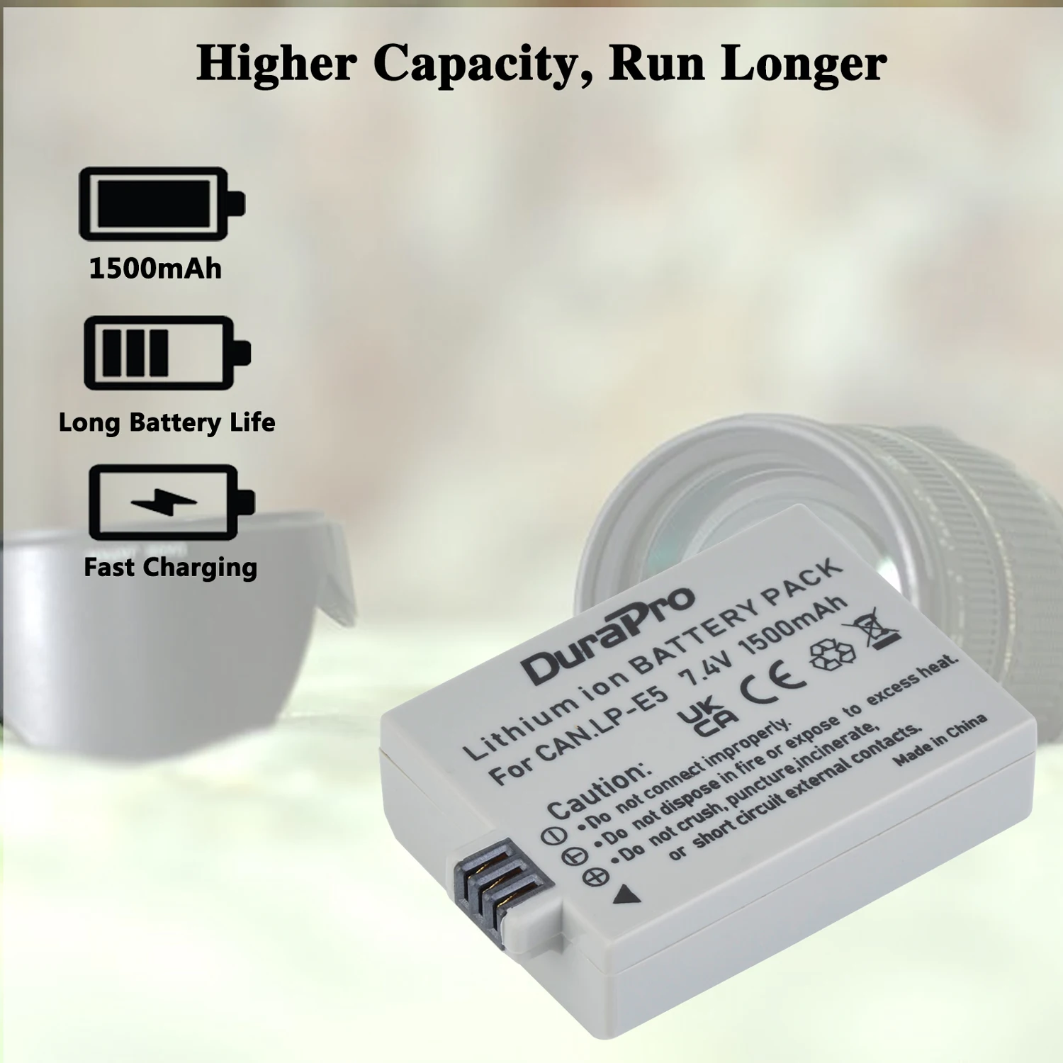 DuraPro LP-E5 LP E5 LPE5 Battery for Canon EOS Rebel XS, Rebel T1i, Rebel XSi, 1000D, 500D, 450D, Kiss X3,X2,F