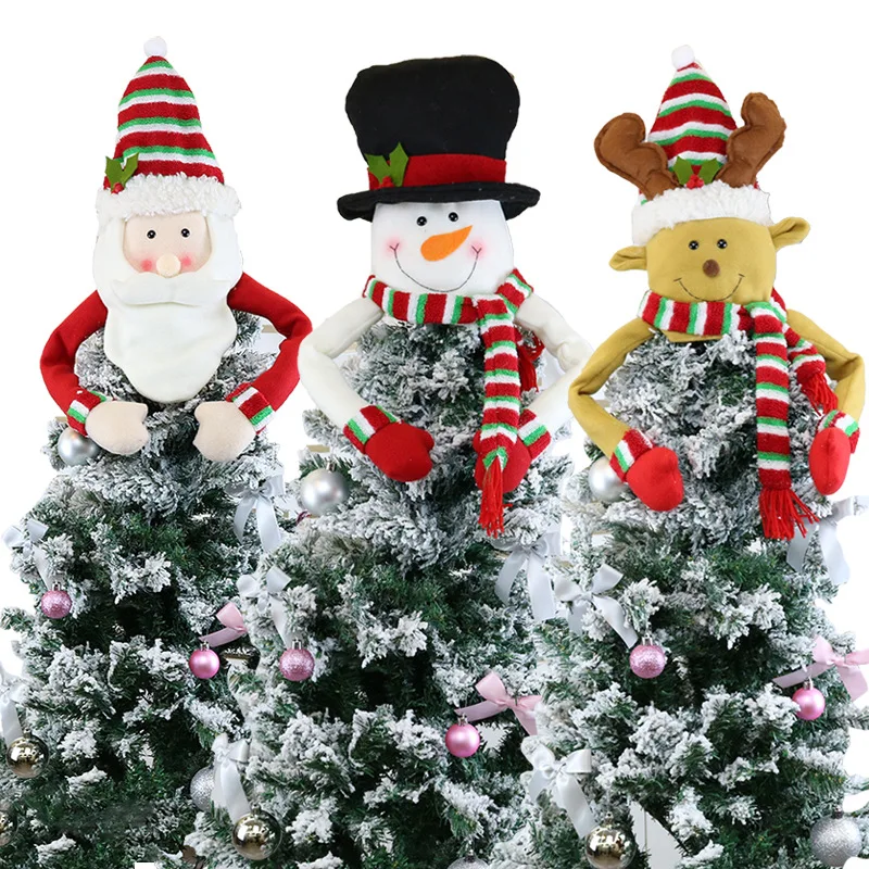 

30cm Christmas Tree Top Decorations Santa Claus Snowman Doll Christmas Tree Hat Felt Ornaments For Xmas Tree Happy New Year 2026