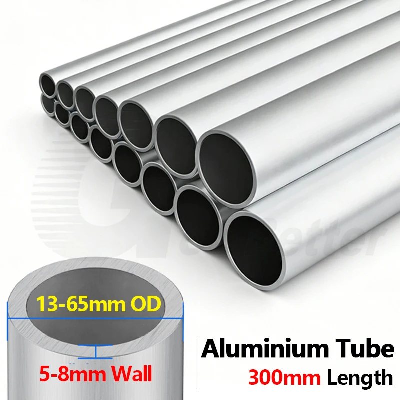 6063 Aluminium Tube 5mm-8mm Wall Thickness 13mm-65mm Outer Diameter Straight 300mm Length Round Aluminum Alloy Metal Pipe Tubing