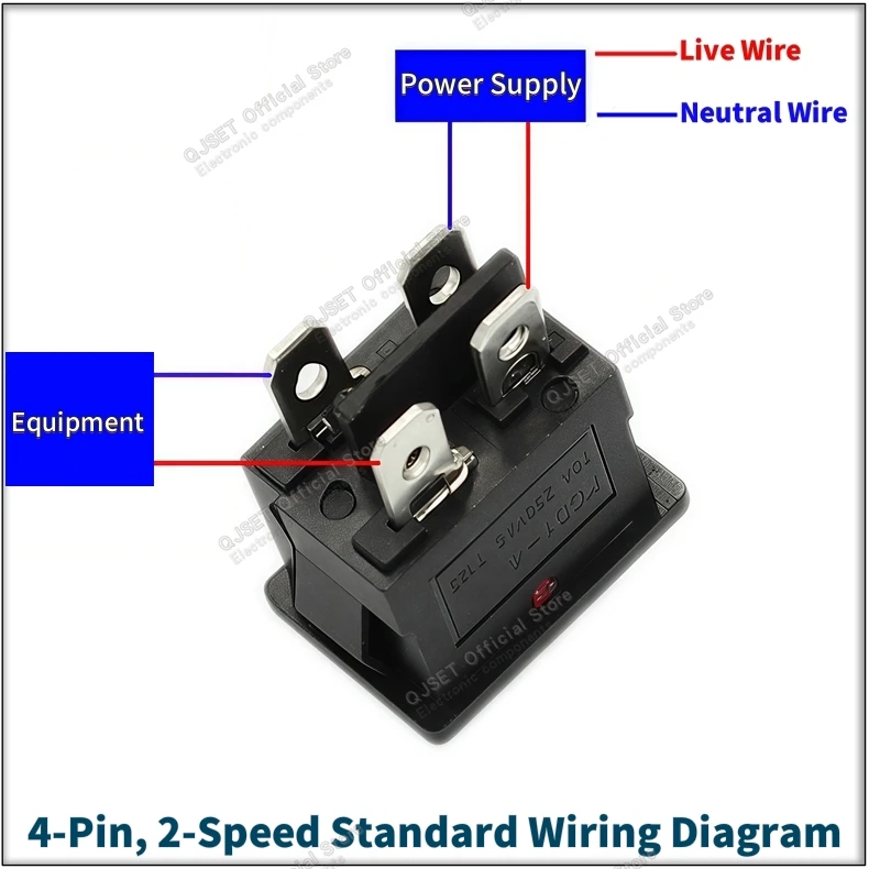 5 Stück KCD1 EIN-AUS-EIN 2/3/4-Pin 2/3-Positionen Einrastbarer 6A 220V Grüner Roter LED Runder Wippschalter für Haushalt DIY Ersatz – Detail 8