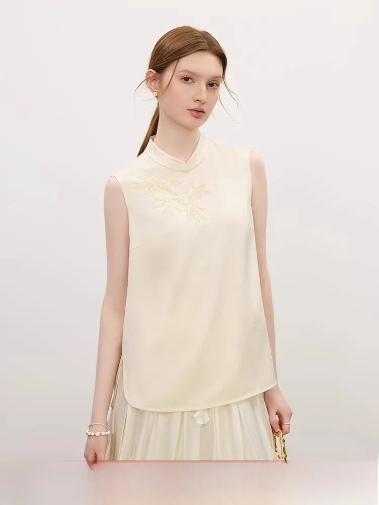 

Fensi Lanen Chinese Sle Stand Collar Svel irt Women's New Summer Bamboo Le Embroidery Top Commute Faion