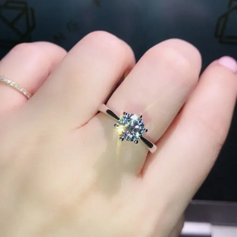 Anillo de oro blanco de 18 quilates con circonita redonda para mujer, accesorios de banda de boda, joyería clásica, nunca se decolora, nuevo