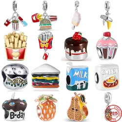 New 925 Silver French Fries Milk Cake Hamburger Charms DIY Dangle Bead Fit Original Pendant Bracelet Necklace Fashion Jewelry