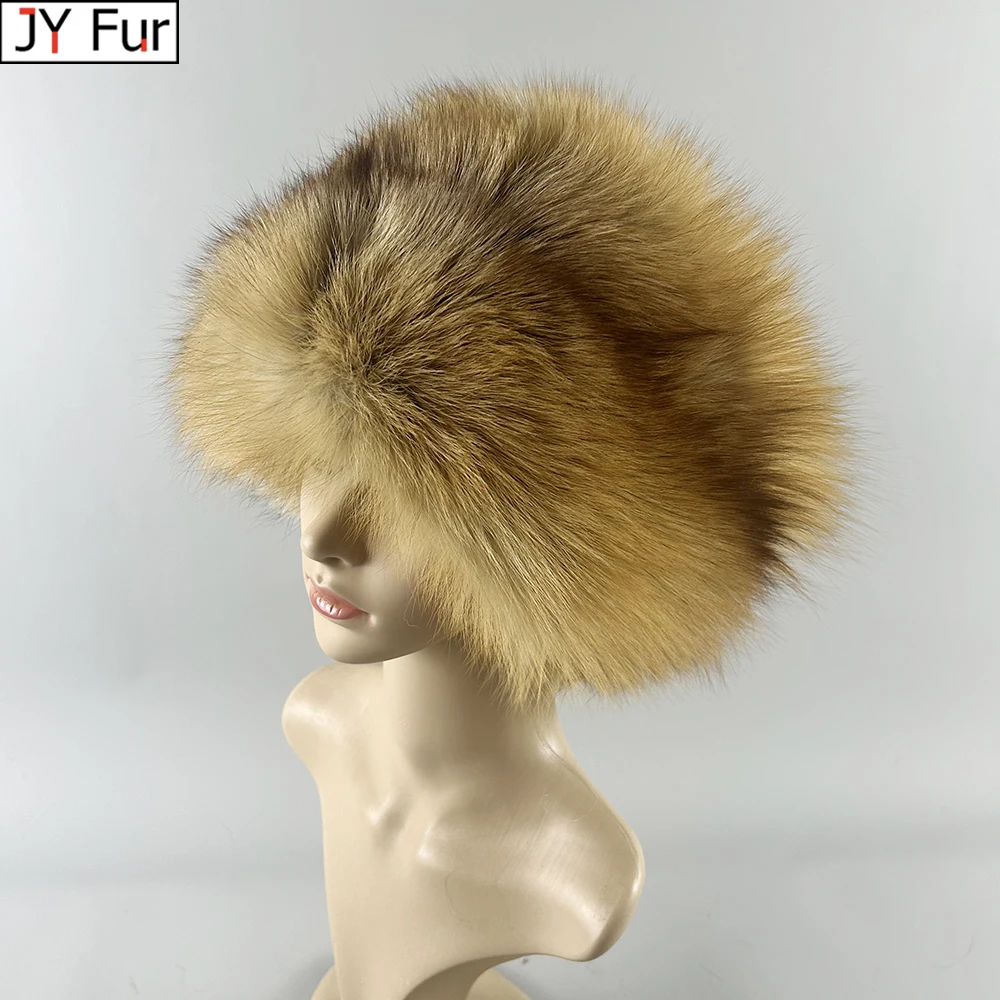 

2025 New Style Natural Fox Fur Beanies Women Winter Warm Fluffy Popular Russia Style Female Round Cap Fashion Real Fur Hats