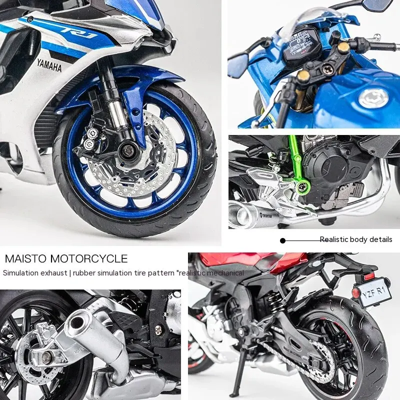 プラスチック部品付きモーターサイクルモデルダイキャスト金属,ヤマハYZF-R6, 1:12スケール,2020