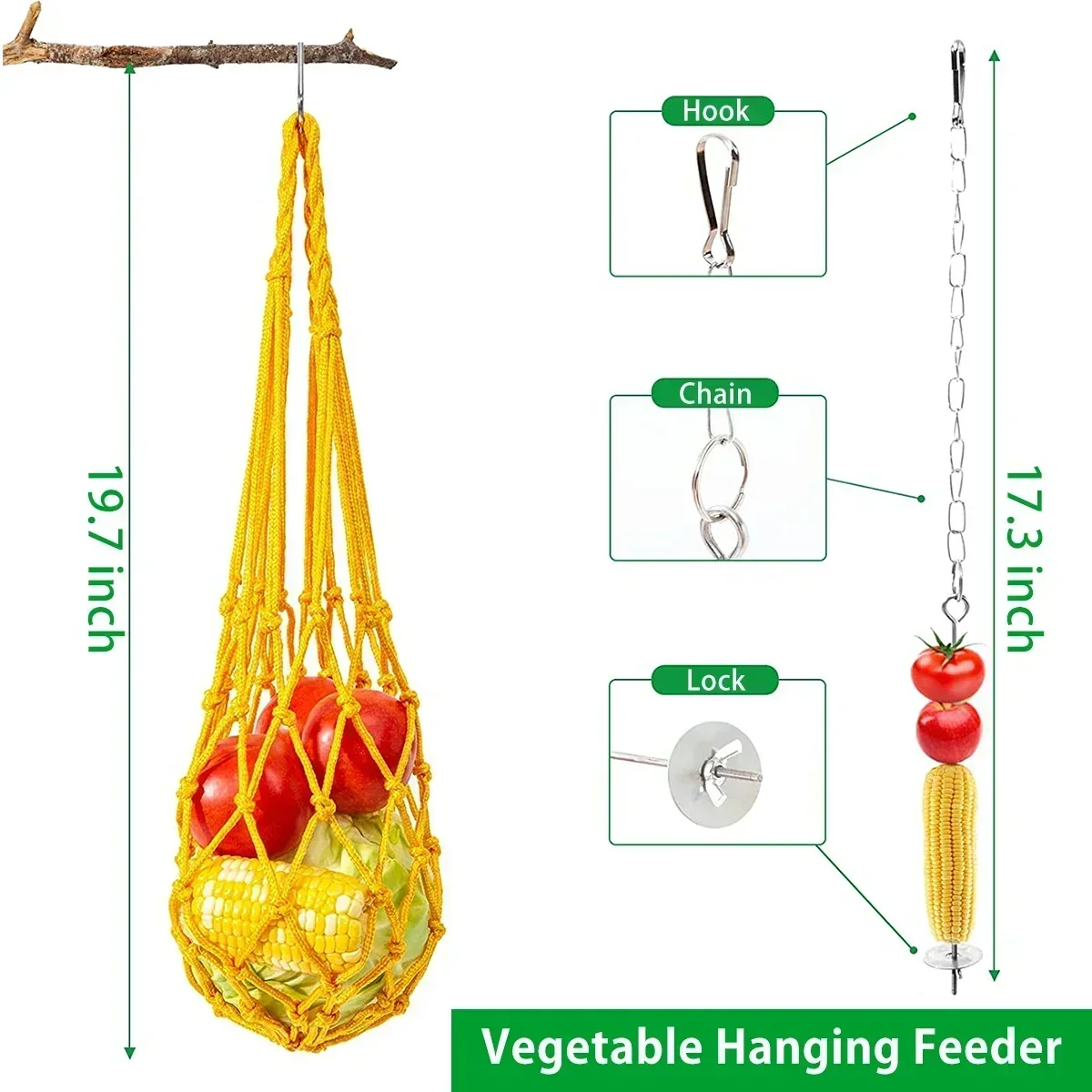 Brinquedos de mastigação de madeira para papagaio, alimentador suspenso, brinquedos swing para mastigar frango, frutas e vegetais, 6PCs