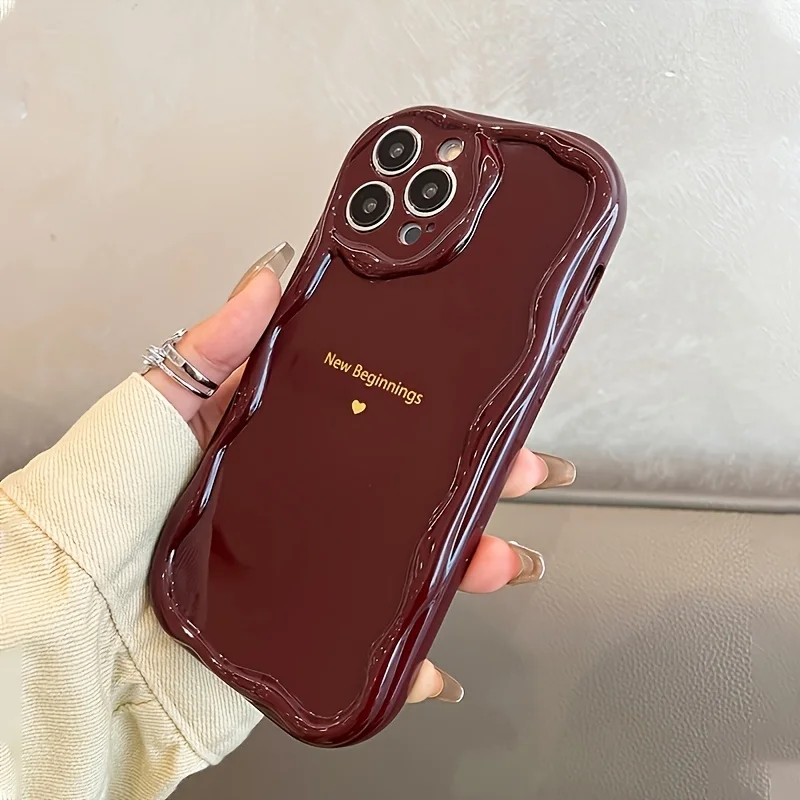 Neue Anfänge Retro Weinrote Wellenförmige Handyhülle für iPhone 17 15 13 11 12 14 16 17 Pro Max Plus mit Linsenschutz Silikonhülle für Damen – Detail 5