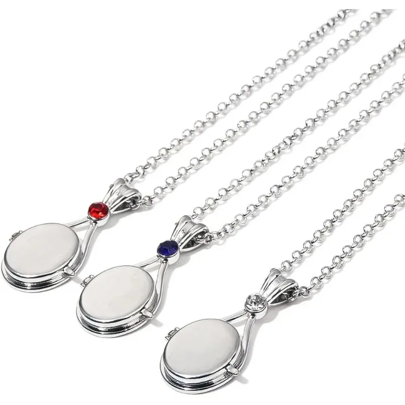 Collar con medallón de sirena, medallón H2O de acero inoxidable plateado, colgante de sirena, joyería, collares, juego de 3 regalos para mujeres y niñas