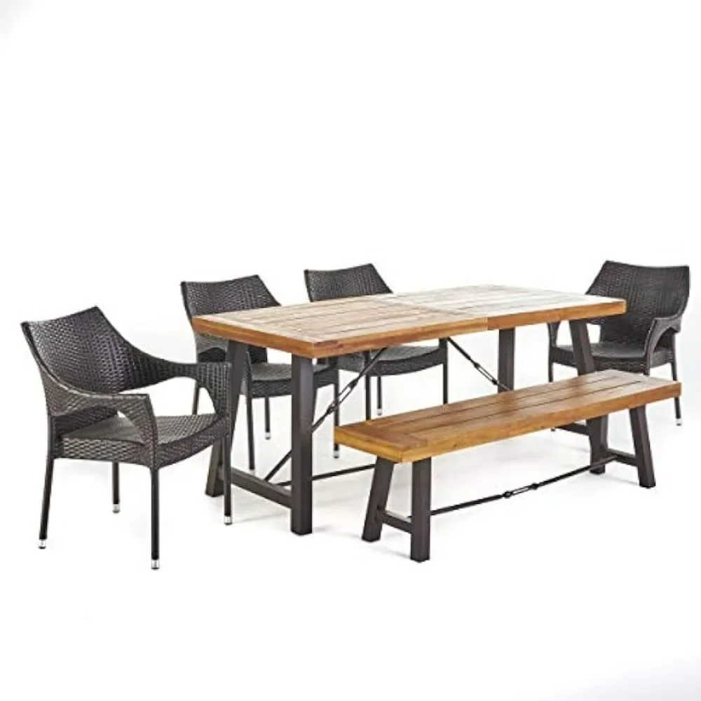 Morley Outdoor Acacia Wood Dining Set With Wicker Stacking Chairs Dinning Tables Sets Patio Set Furniture Backyard Garden Table