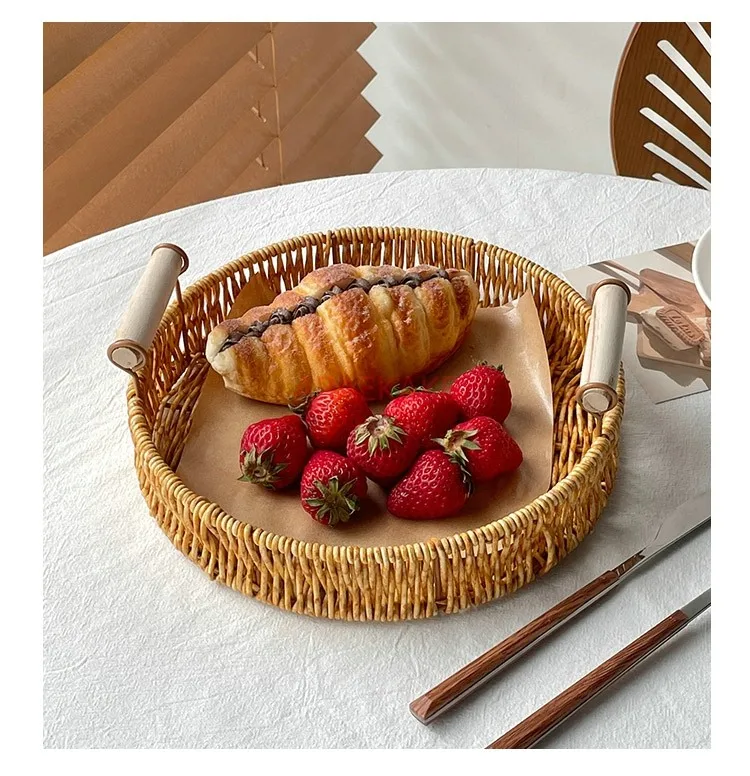

Fruit plate Snacks placed under the tray Dim sum cake rattan woven basket dried fruit plate bread basket