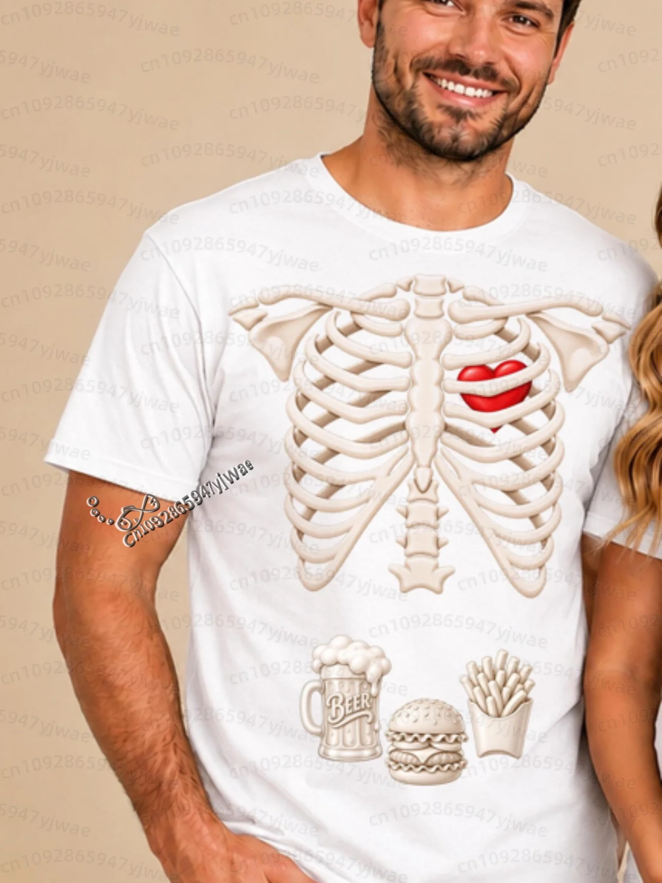 2026 Herren Halloween Skelett Schwangerschafts-Baby Halloween T-Shirt Totenkopf-Knochen-Druck Kurzarm Damen Herren Halloween Paar T-Shirt – Detail 16