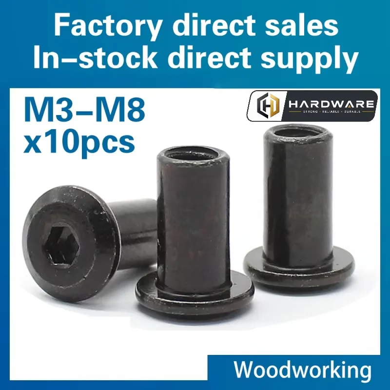 10pcs/lot M3 M4 M5 M6 M8 Black Zin Plated Large Flat Hex Hexagon Socket Rivet Connector Insert Joint Sleeve Cap Butt Nut