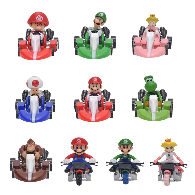 

10pcs Super Mario Bros Cartoon Racing Game Toys Anime Figures Mario Luigi Bowser Mushroom Pull Back Cars Ation Figure Toys Gifts