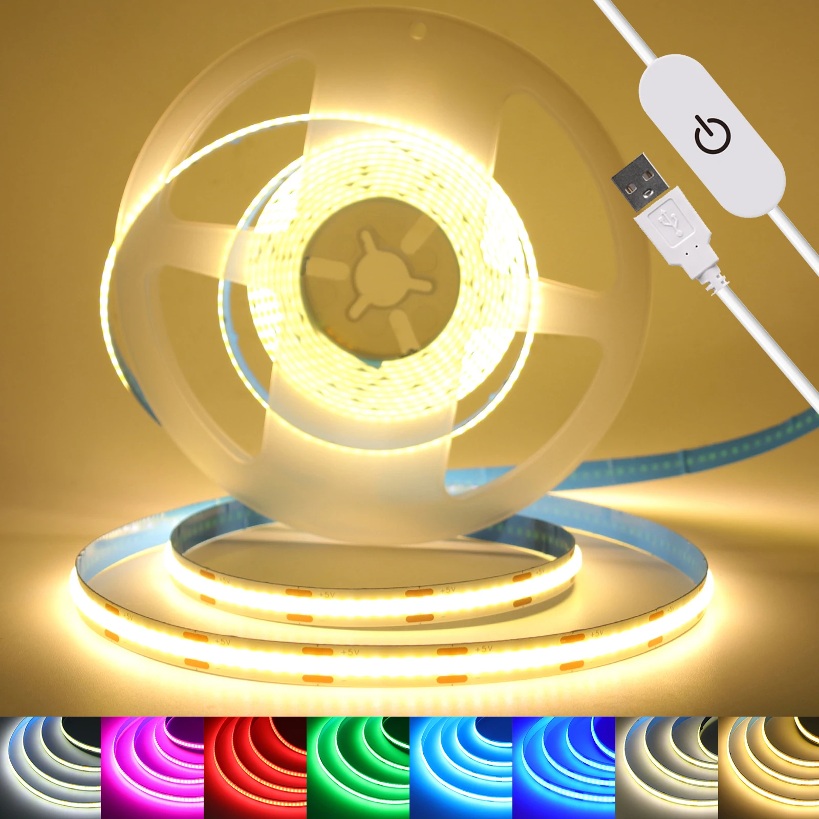 

5V USB Dimmable COB LED Strip Light Flexible Tape Ribbon 8MM 320LEDs/M High Density Linear Lighting Rope Light Cabinet Backlight