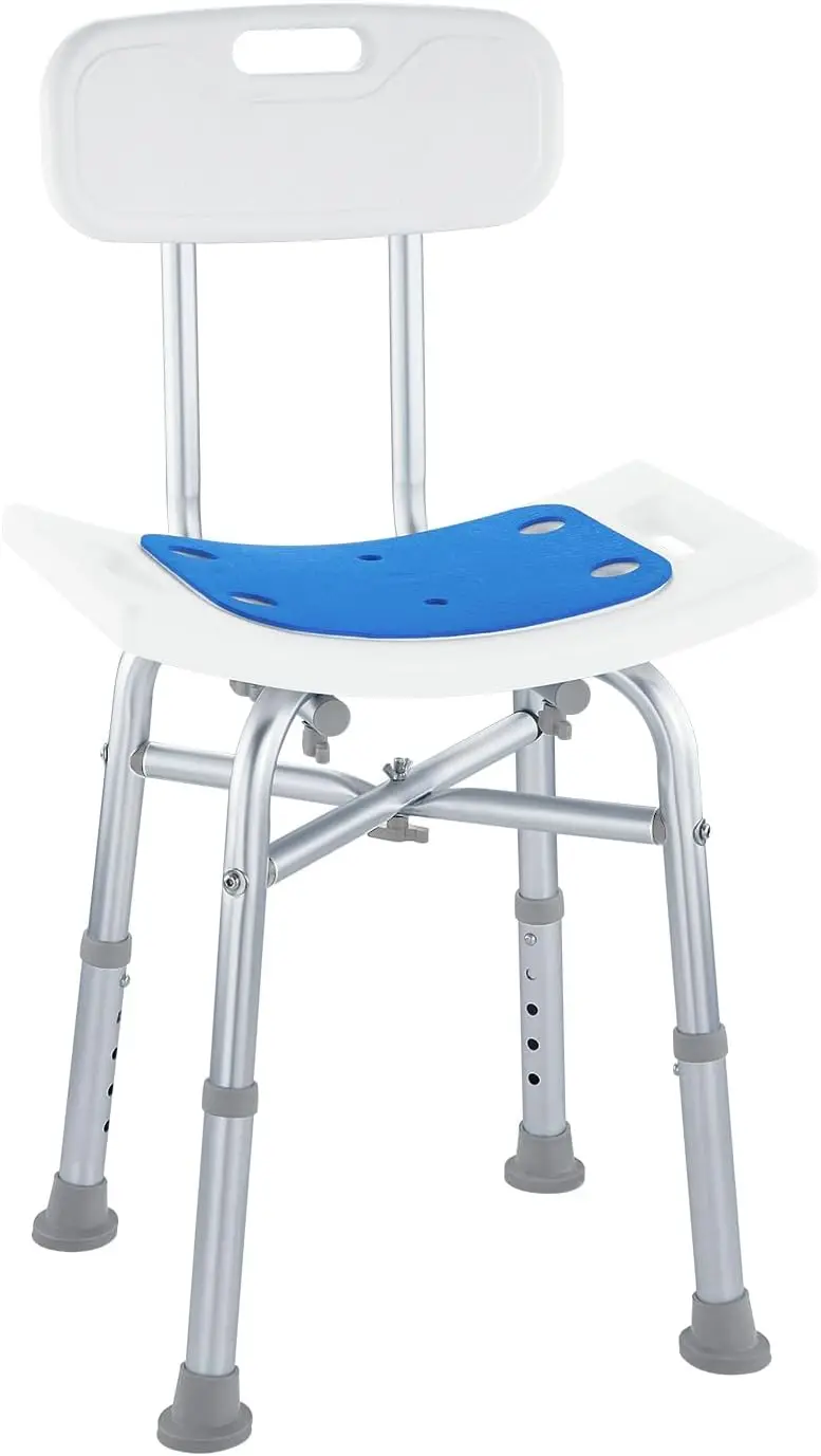 

Adjustable Height Shower Chair with Back Support, Non-Slip Bathroom Stool for Elderly and Disabled, Tool-Free Assembly