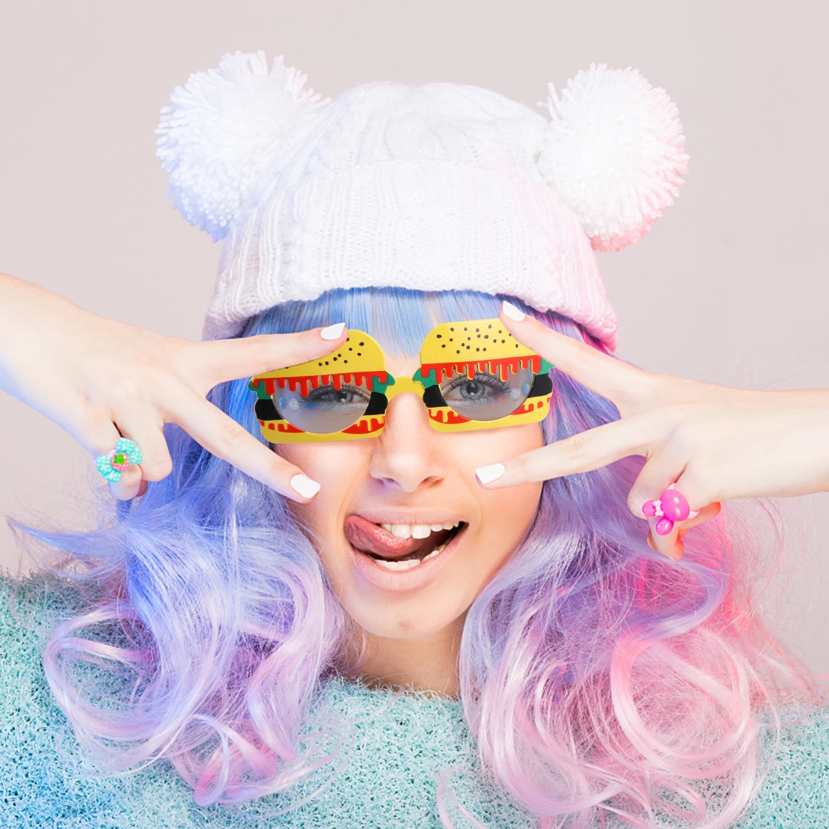 

2 pcs Cartoon Burger Shape Lightweight Sunglasses Party Costume Glasses Fun Photo Props Resistant Unique Design