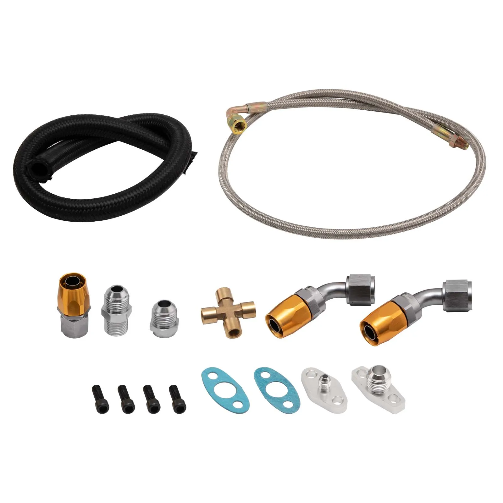 

Turbocharger Oil Feed + Return Line Hose Kit w/ End Fittings 10AN for T3 flange