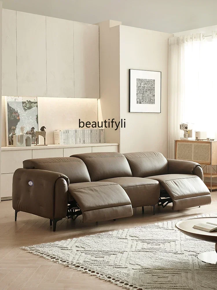 

smt03 SS newLeather sofa living room 2023 new Italian minimalist first-layer cowhide straight row electric function sofa