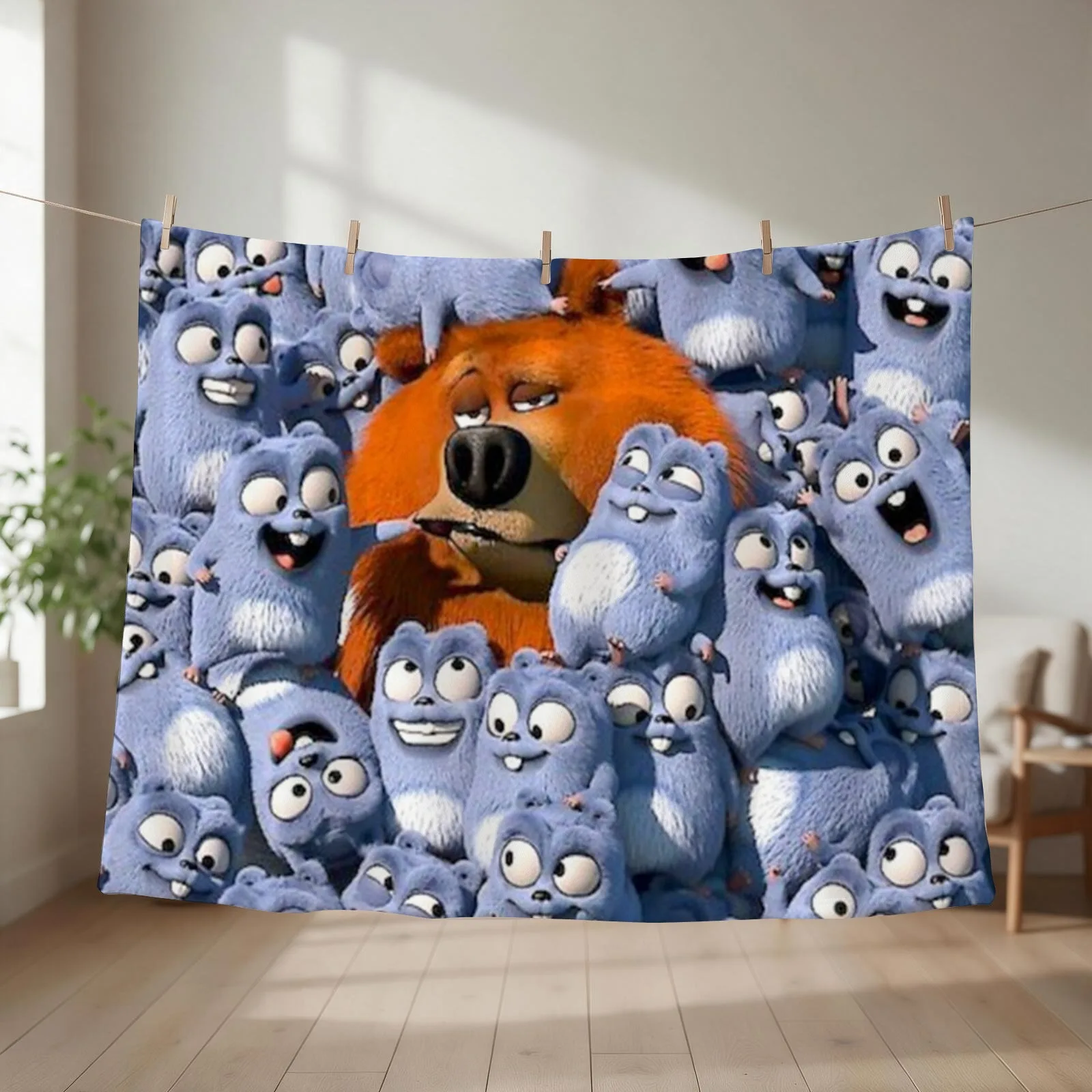 Grizzly and Lemmings Throw Blanket couch cozy soft plush fuzzy picnic outdoor blanket