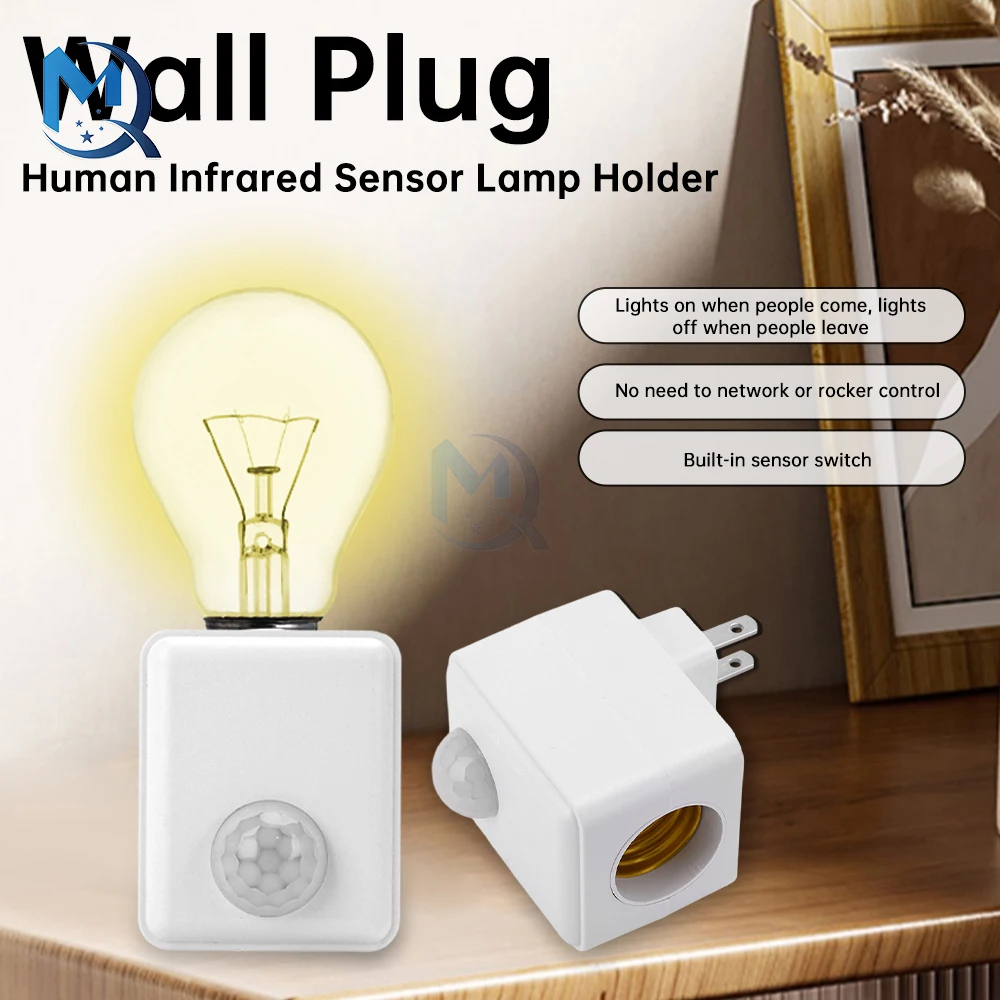 Wall Mounted LED Human Infrared Sensing Lamp Holder Intelligent Delay E27 Lamp Holder Adapter Converter