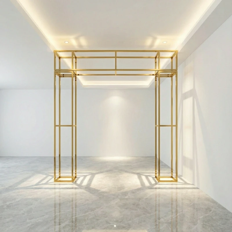 

Wedding Hall Frame Props Shiny Gold Flower Arch, Floral Balloon Stand, Anniversary Backdrops, Wecome Sign Banner Shelf Rack