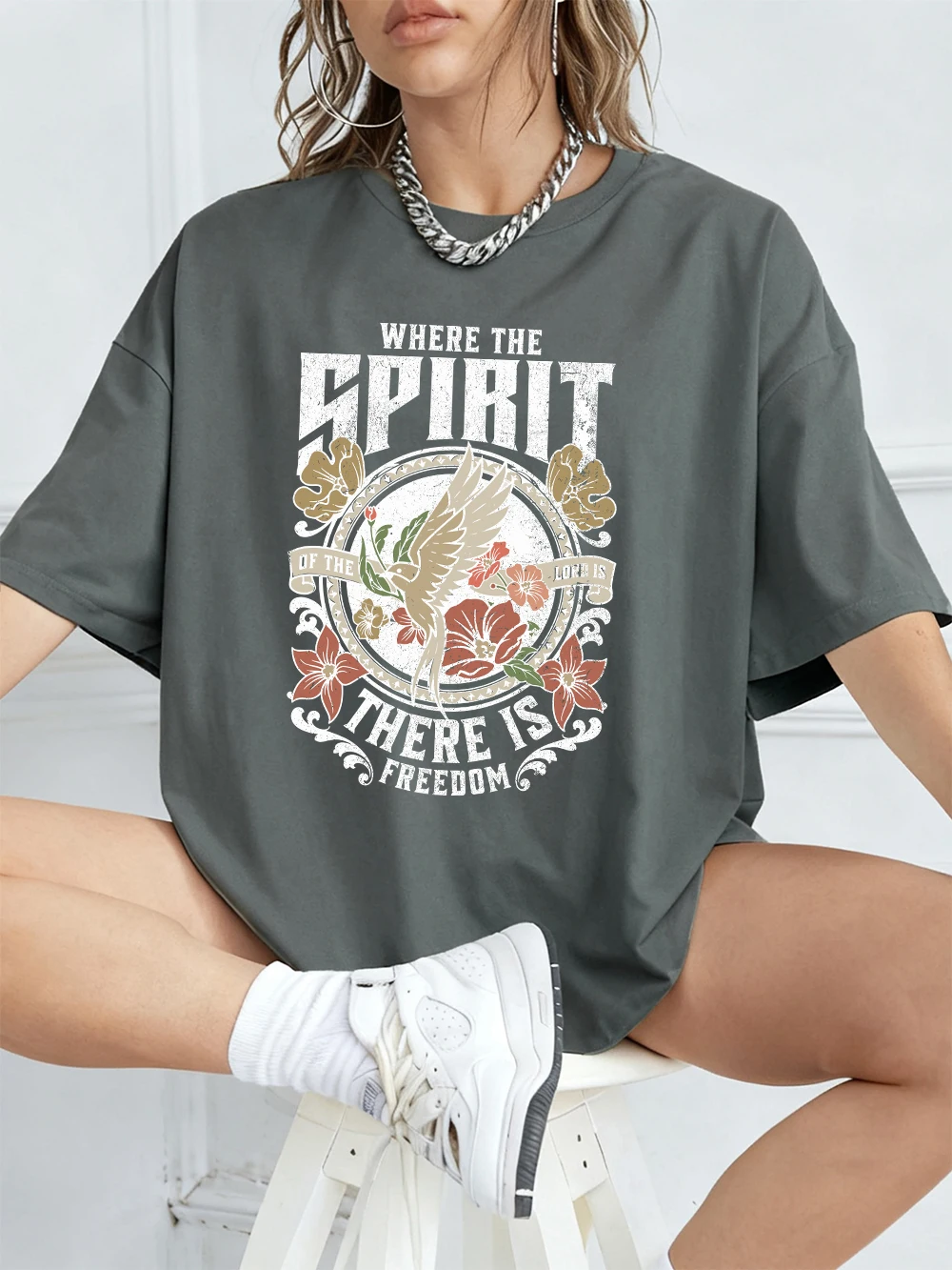 

Where The Spirit There Is Freedom Prints T-Shirt Women Cotton Summer Tops Comfortable Loose O-Neck T Shirt Casual Womans Clothes