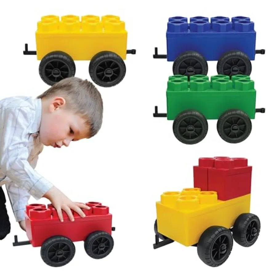 

Big Building Blocks - Blocks and Wheels - Toddlers and Ages 4-8 - Large Indoor Outdoor Games - 5 PC Wheel Set