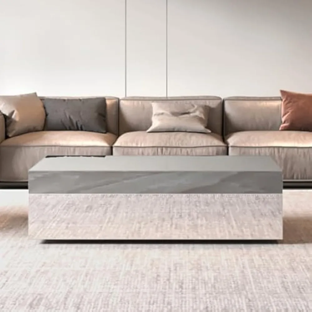 طاولة قهوة معكوسة لغرفة المعيشة، طاولة قهوة زجاجية حديثة مقاس 47.2 بوصة مع سطح من الزجاج المقسى، طاولة مركزية مستطيلة ممتازة