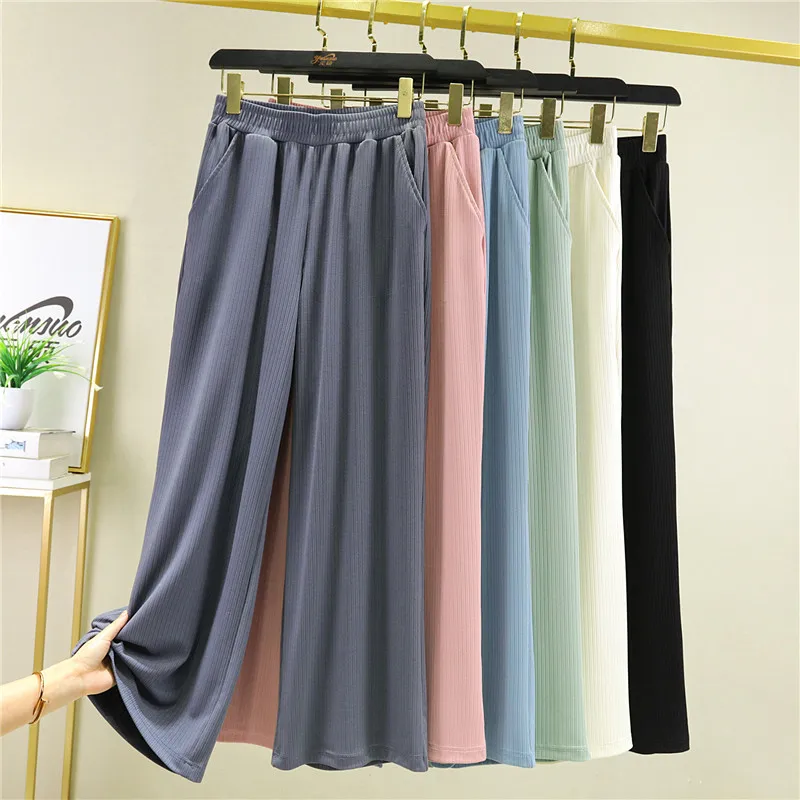 

Summer Women's Ice Silk Drapey Wide Leg Pants Thin Casual Long Trousers Slimming Color High Waist Loose Straight Leg Tr...