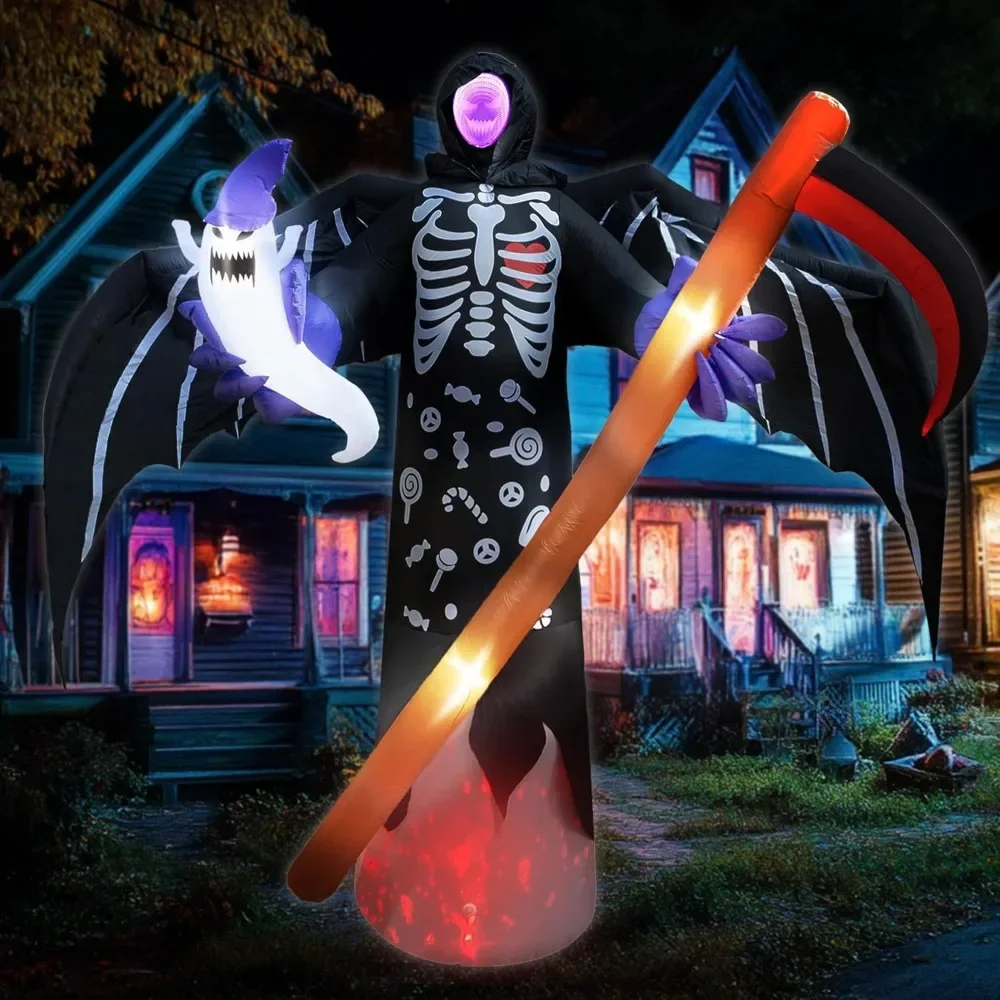 

2024 New 12 Ft Giant Halloween Inflatables Decorations Outdoor Blow Up Grim Reaper Ghost with LED Lights Stakes Tethers Hallowee