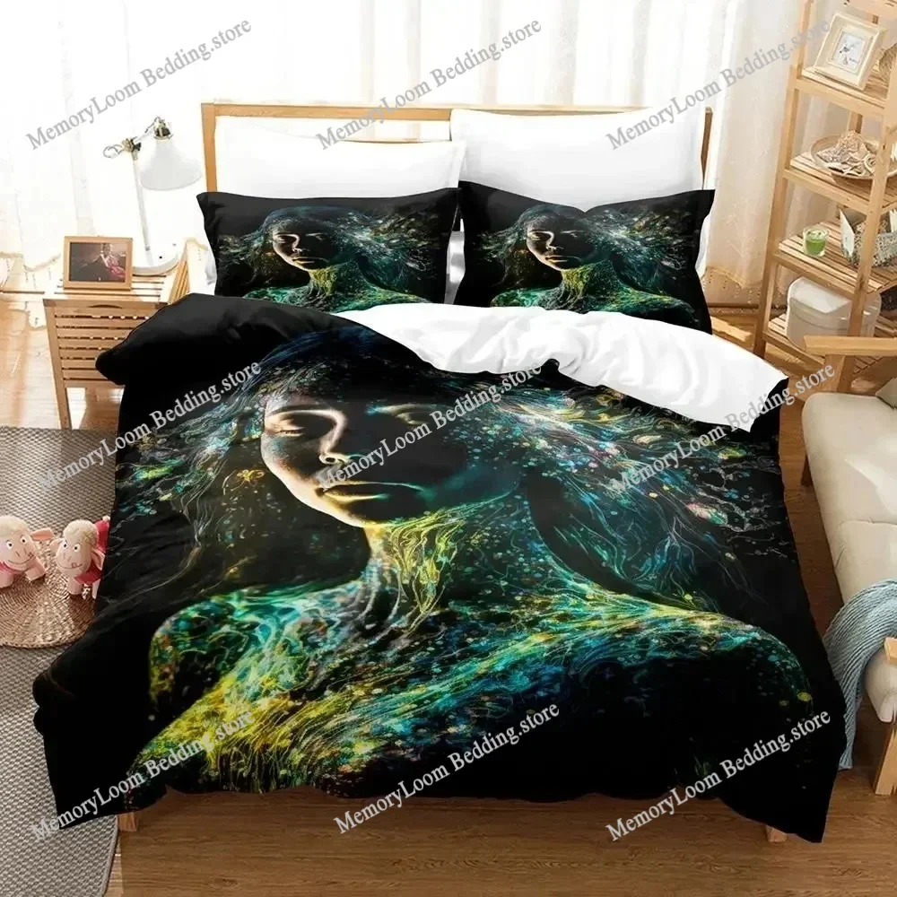

Модный тренд, современный комплект постельного белья Mother Earth blacklight, одинарный/двойной размер, пододеяльник с 3D принтом, стильный мягкий домашний текстильный комплект