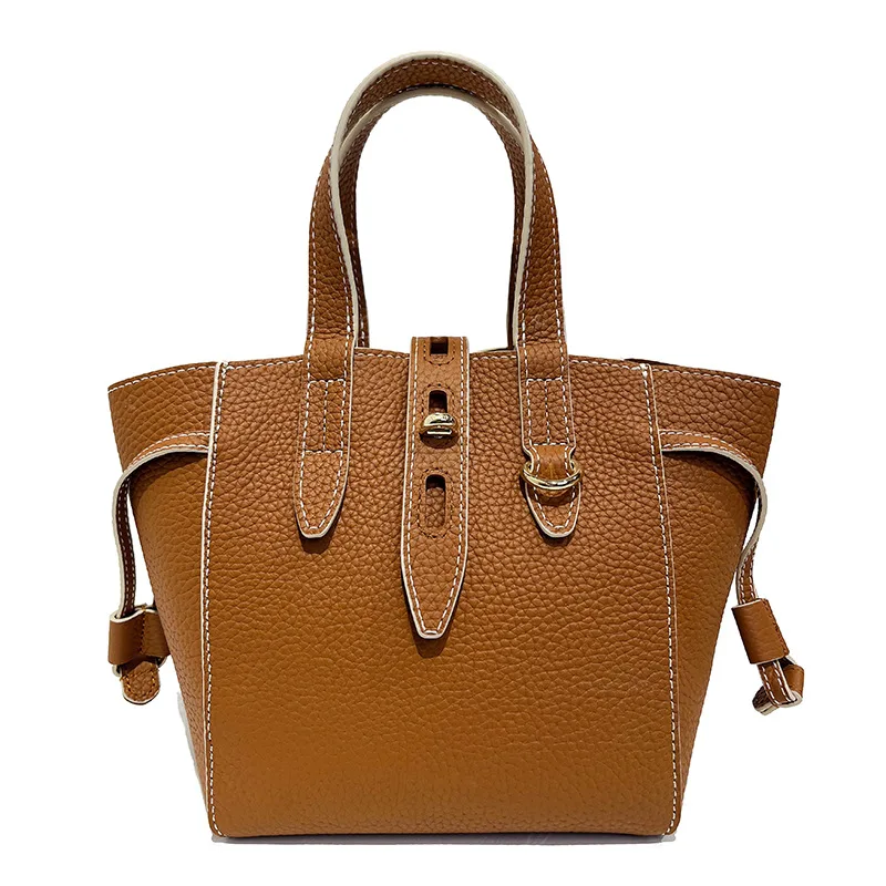 Genuine Leather Women Bucket Totes Casual Soft Handbag