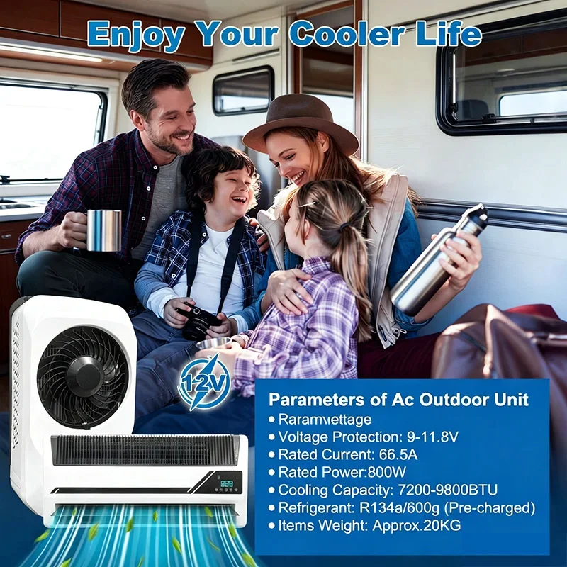 New 24V Split-Type Air Conditioner; 12V 7,200–9,800 BTU Truck Air Conditioning Unit; Electric, Low-Noise Cooling; Suitable