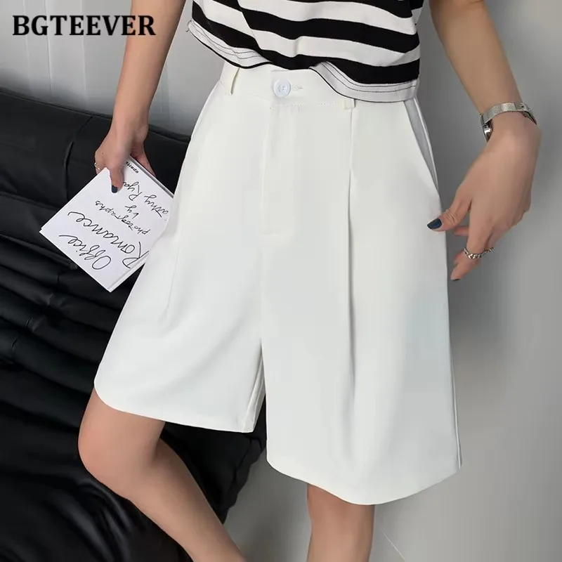 

Модные повседневные свободные женские широкие шорты BGTEEVER с высокой талией, Женские однотонные прямые шорты на одной пуговице, весна-лето 2023