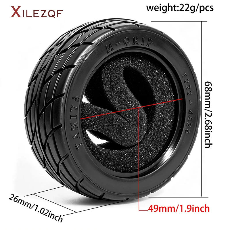 1/10 RC On Road Tires OD 68mm Soft Rubber Rally Tyres For 1:10 Street Touring Car Tamiya TT01 TT02 XV01 TA06 A959 PTG2 HPI HSP P