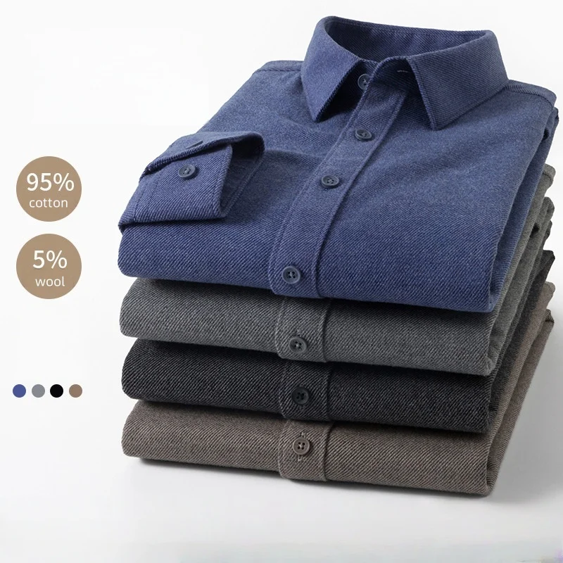 

Men's Shirt, Wool Warm Shirt, Long sleeve, Middle-aged Commuter Shirt, Spring And Autumn, Business Casual