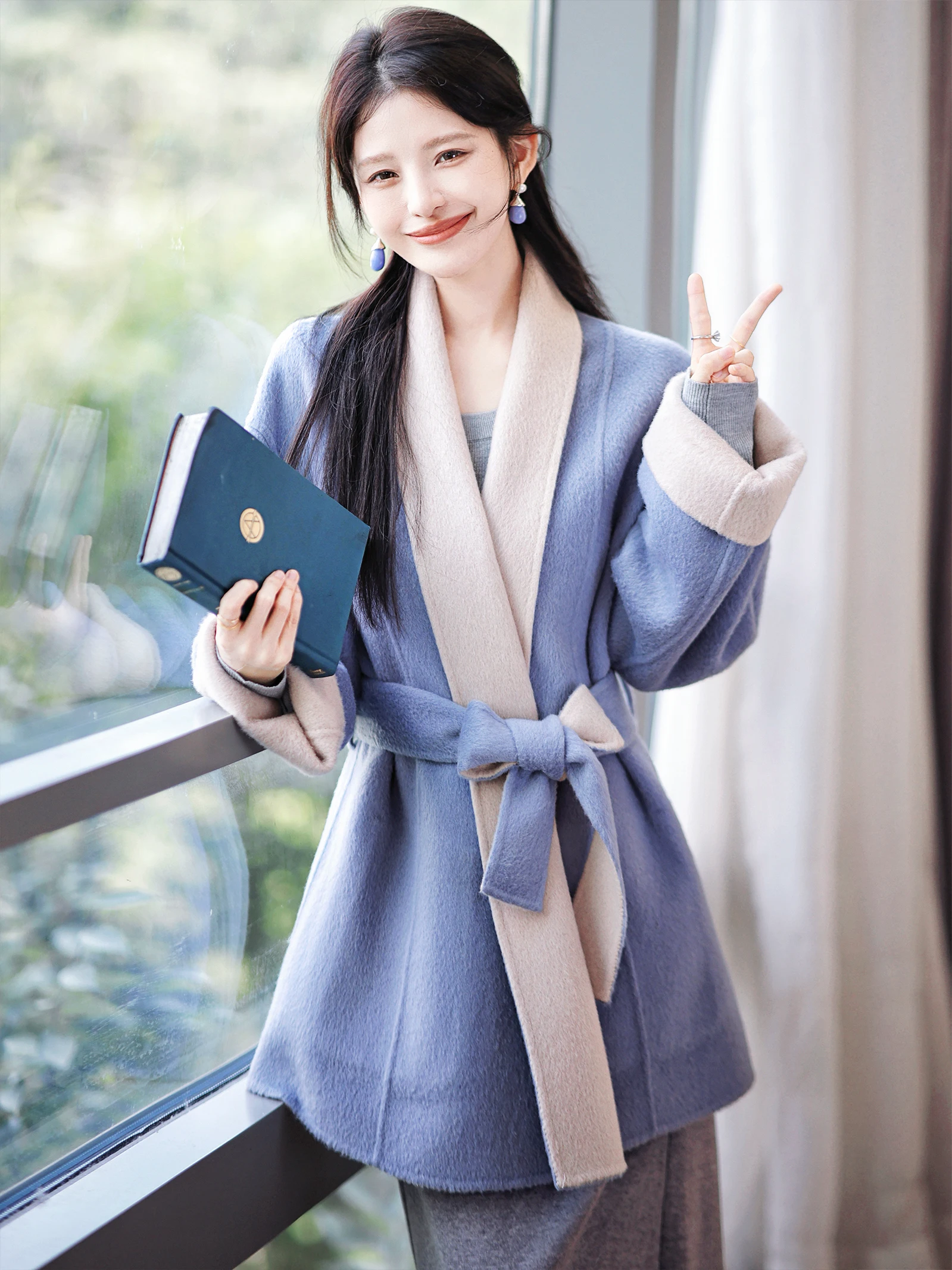 

Женское двустороннее шерстяное пальто Snowy Day с воротником-шарфом, простое, стильное, осеннее, для повседневной носки