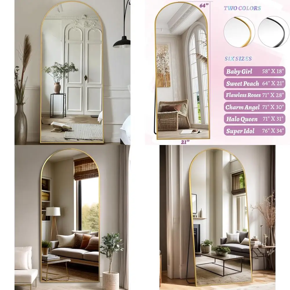 Vrijstaande gebogen full body spiegel, 64x21 vloerspiegel met standaard voor slaapkamer, ideaal voor hangende montage en woondecoratie