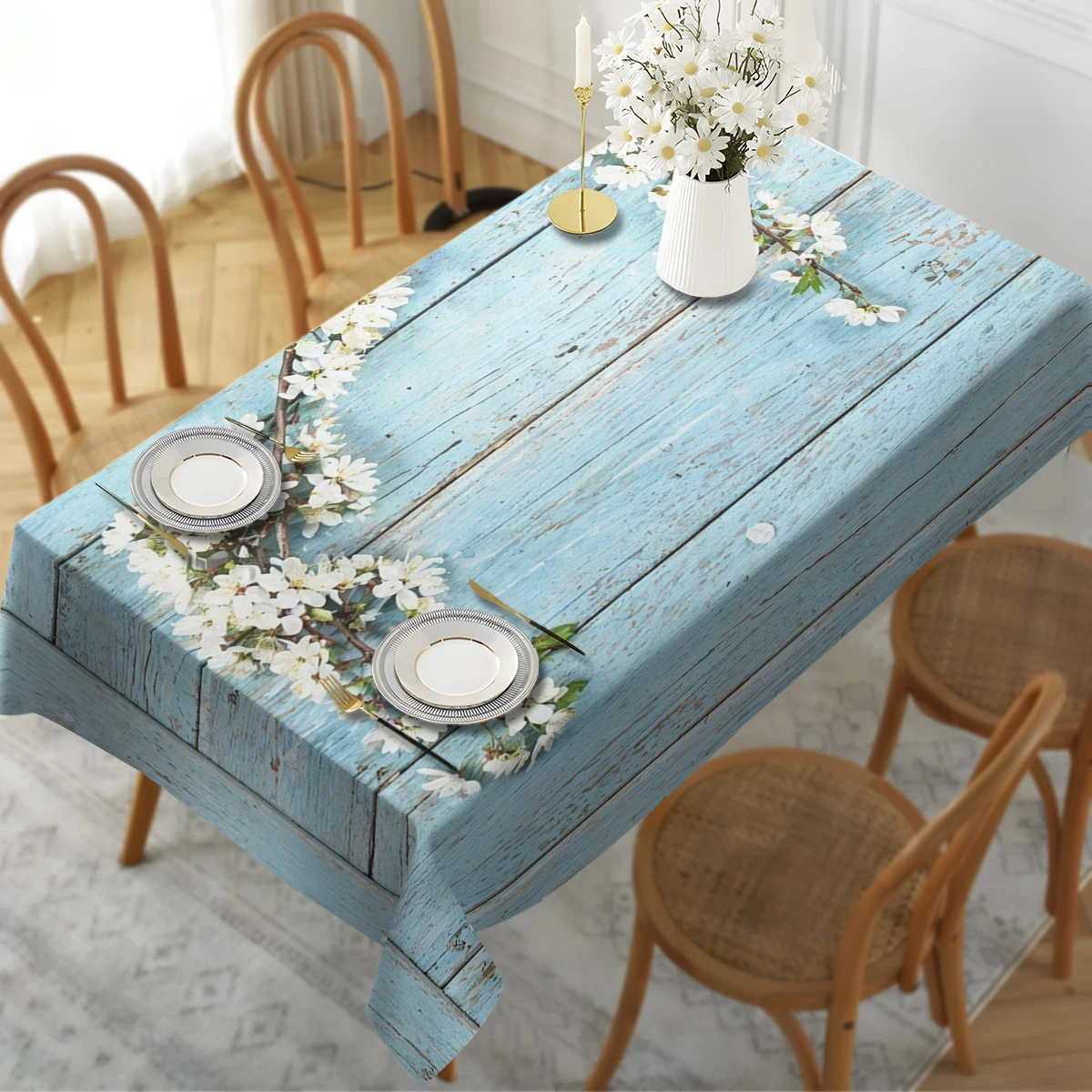 Ocean Beach Shell Pattern Polyester Tablecloth - Decorative Table Cover for Dining Room, Stylish Home Party Table Decoration