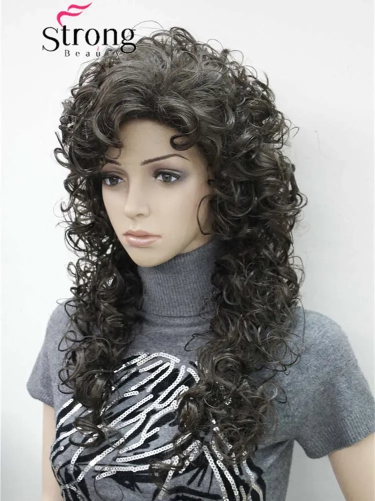 StrongBeauty Long Super Curly Dark Brown Full Synthetic Wig Women\'s Wigs COLOUR CHOICES