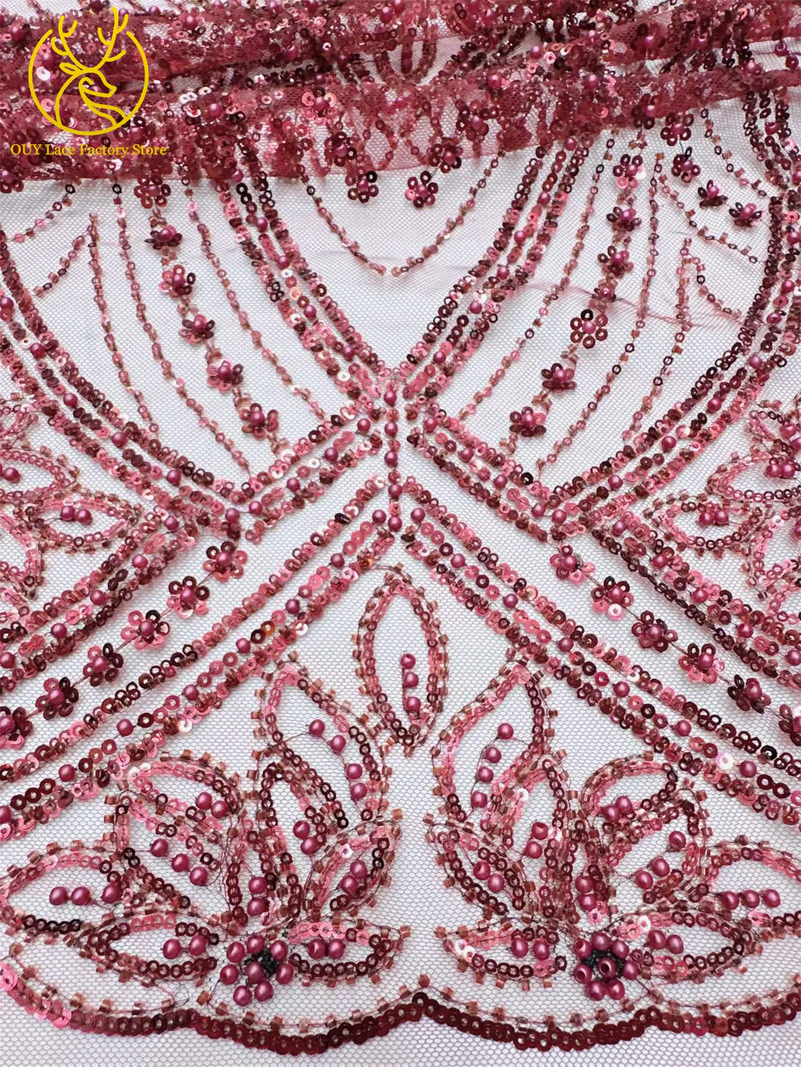 Hellgoldener, luxuriöser nigerianischer Tüll mit Perlen und Pailletten, Spitzenstoff 2026, hochwertiger afrikanischer Spitzenstoff zum Nähen von Hochzeitskleidern – Detail 8