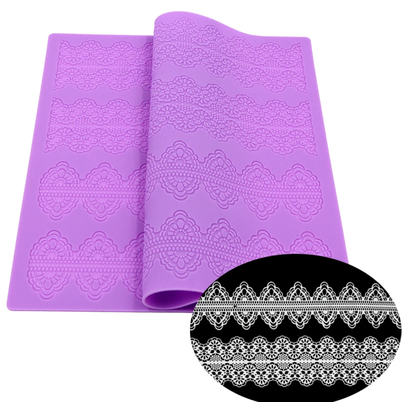 CT-008 Snowflake Flower Rectangle 100% Food-grade Silicone Baking Mat Fondant Cake Decorating Mold Tools