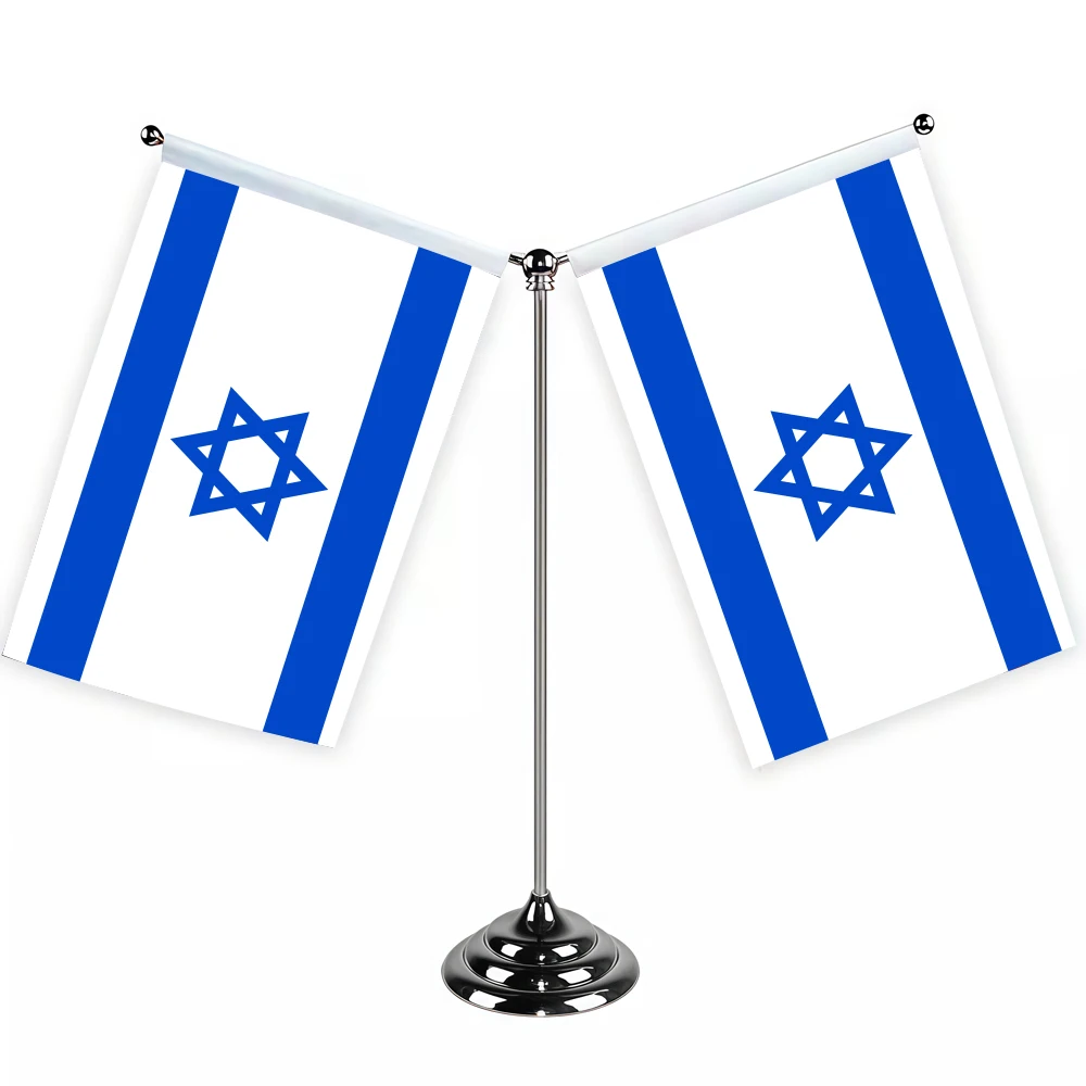 Aerlxemrbrae Metal Stand 14x21cm Israel flag Office Desk Flag polyester table flag IL Israe National Flag Desk Ornaments Flags