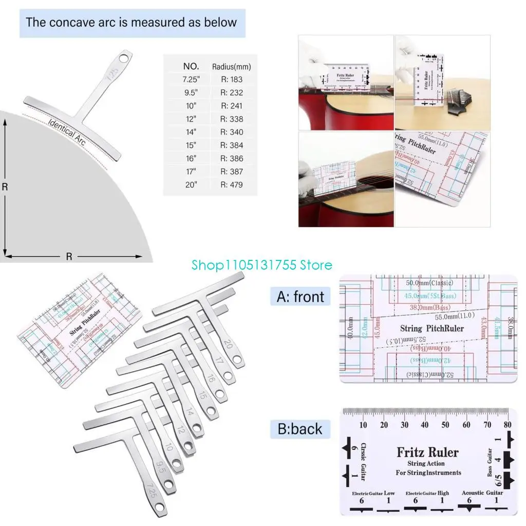 K0EF Guitar Radius Gauge & String Height Ruler Universals Guitar Gauge Guitar Repairing Measuring Tool for Guitar Bass
