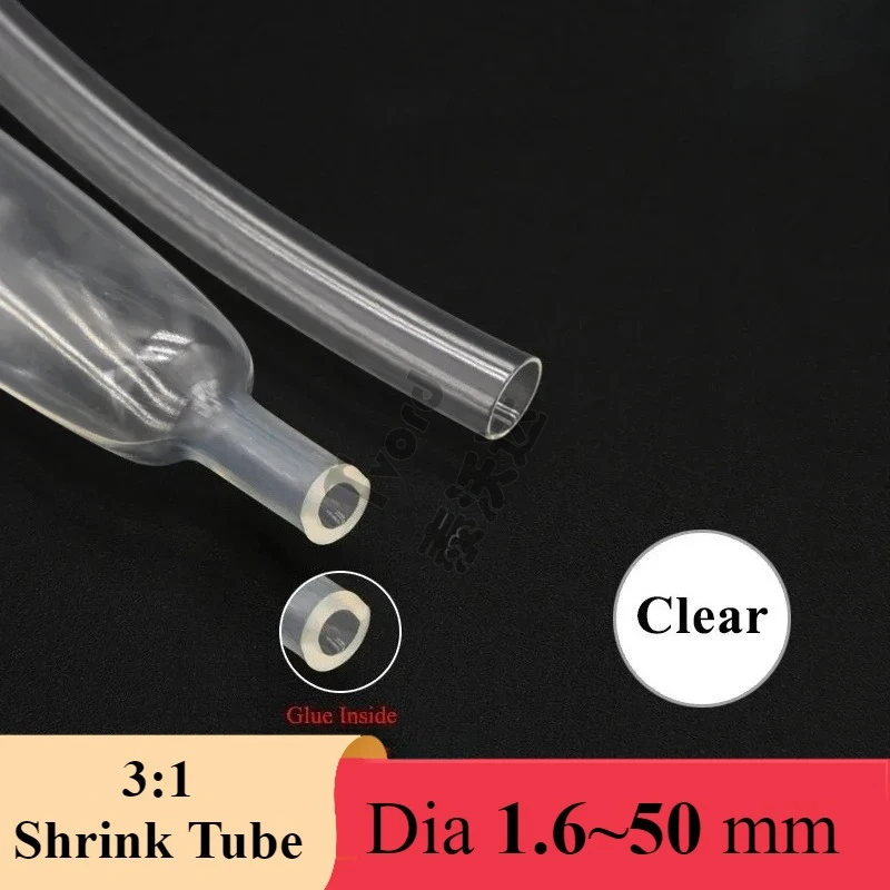 

1~20m 3:1 Heat Shrink Tube With Glue Clear Diameter 1.6 ~ 50mm Dual Wall Polyolefin Insulated Adhesive Lined Shrink Wrap Sleeve
