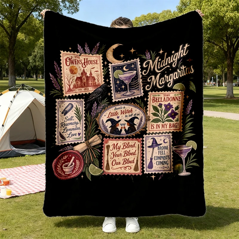 Practical Magic Inspired Flannel Blanket, Midnight Margaritas, Retro Witchy Halloween Flannel Throw
