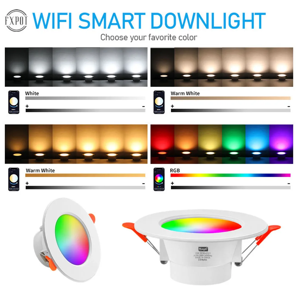 

Умный светодиодный светильник 10 Вт с Bluetooth, RGB, 2700K-6500K, встраиваемый потолочный светильник для гостиной и спальни