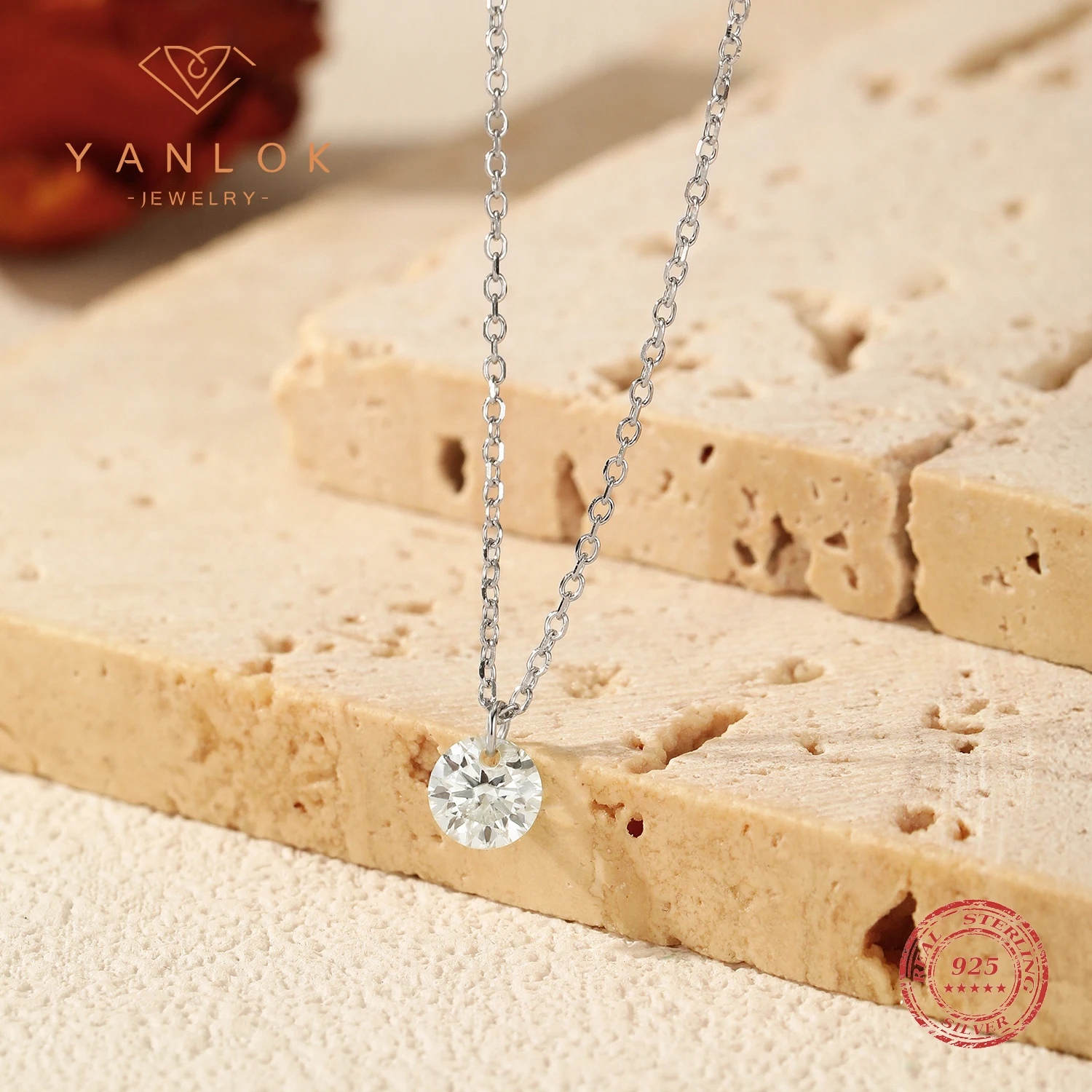 

YANLOK25, классическое ожерелье-цепочка из стерлингового серебра 25, ослепительное круглое ожерелье с подвеской из муассанита для женщин, ювелирные изделия