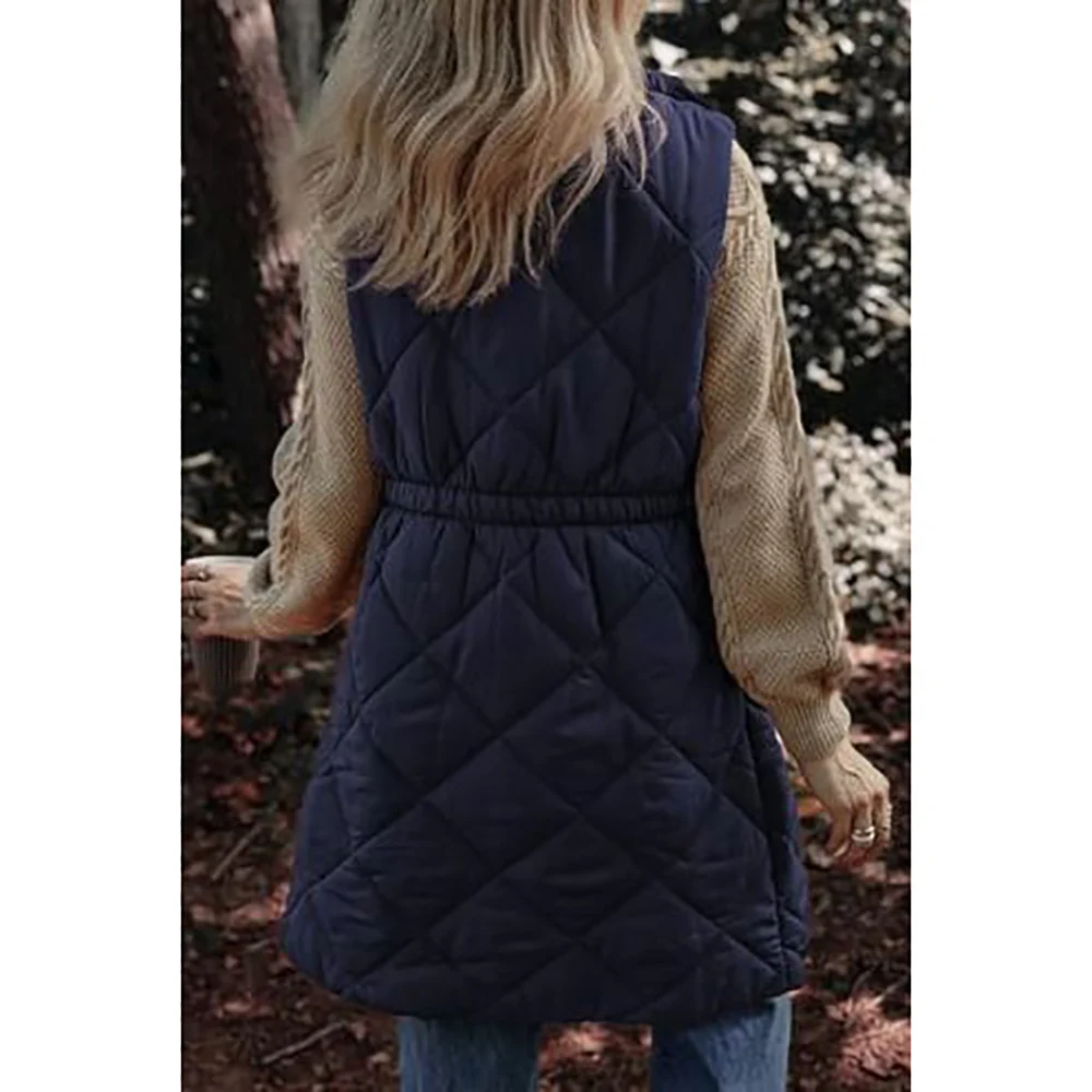 Plus ขนาดผ้าฝ้ายอุ่นเสื้อแจ็คเก็ตยาวสบายๆแขนกุดซิปฤดูหนาว Outwear Coats Stand Up Collar Pocket Jacket