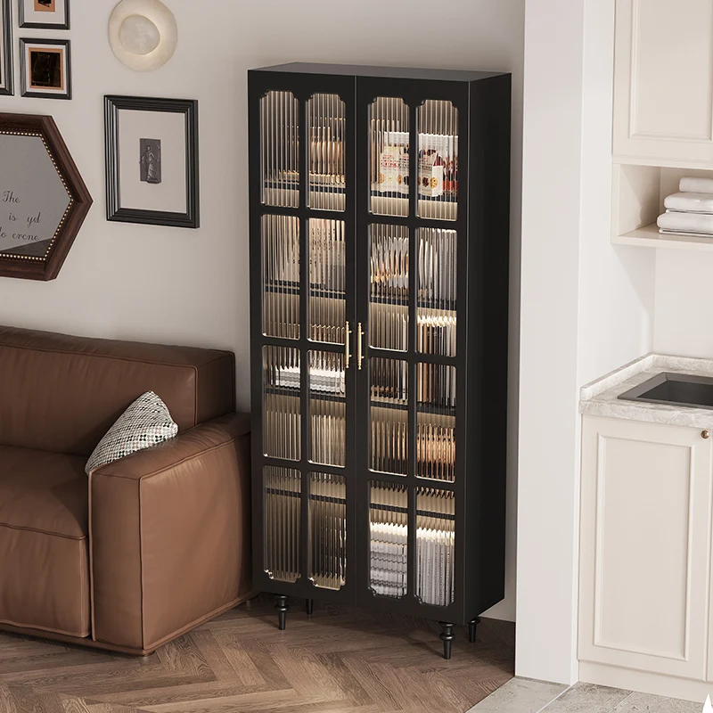 American glass door bookcase, black storage cabinet, living room sofa side vertical cabinet, locker, dust-proof figure display c